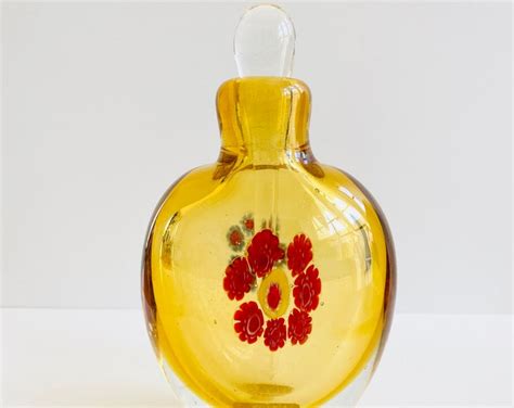 Large Heavy Amber Studio Art Glass Perfume Bottle Vintage Murano