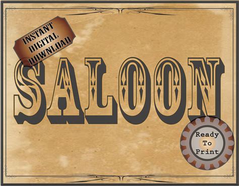 Saloon Sign Printable File Wild West Party Aged Western Decor Etsy