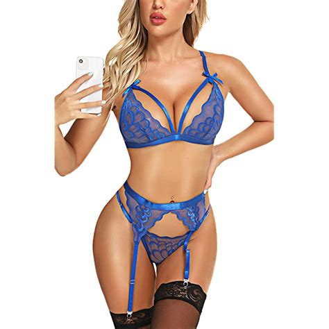 Buy Sexy Lingerie Set For Women 4 Piece Lace Bra And Panty Garter Belts And Stocking Sets