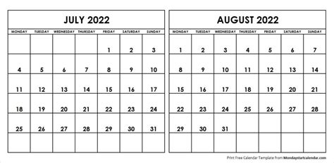 August Calendar Archives Page 6 Of 7 Monday Start Calendar