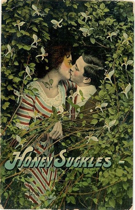 Couple Kissing In The Honeysuckles Comic Vintage Postcard 1912