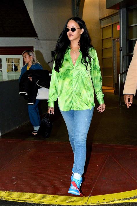 Rihanna Stands Out In A Bright Green Shirt As She Leaves A Photoshoot In New York City