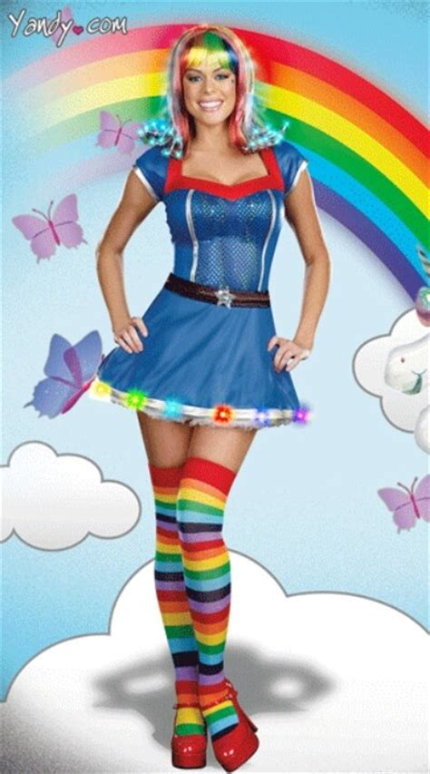 Rainbow Brite Sexy Halloween Costumes Leather Look Dress Rainbow