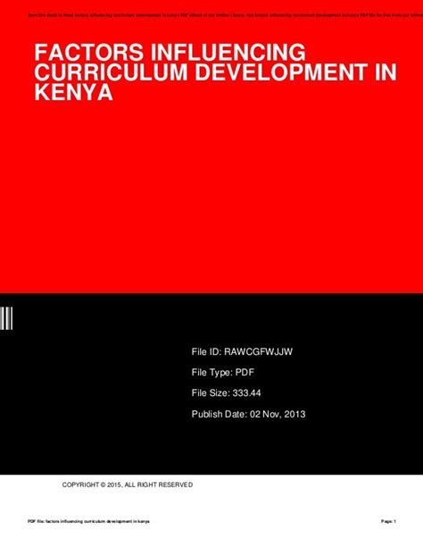 Factors Influencing Curriculum Development In Kenya
