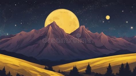 Landscape With Moon And Stars Night Landscape Colorful Milky Way Yellow