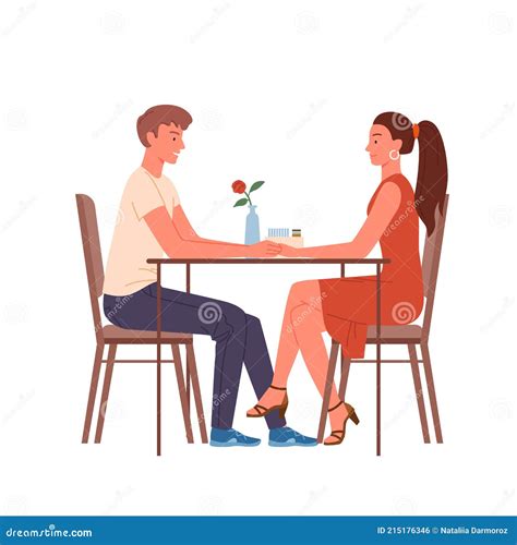 couple people meet on date happy loving pair of man woman sitting at table together stock