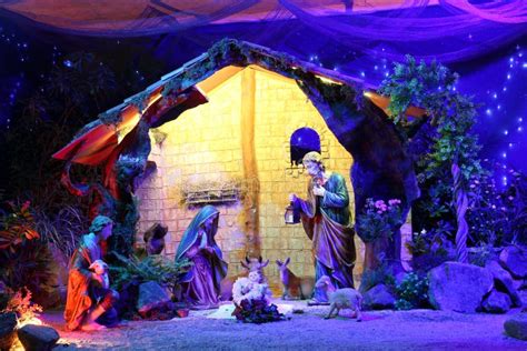 Christmas Nativity Scene With Figurines Including Jesus Mary Joseph