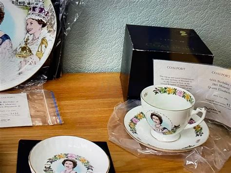 Vintage Coalport Queen Elizabeth Ii 60th Birthday 5 Items 1986 Mint