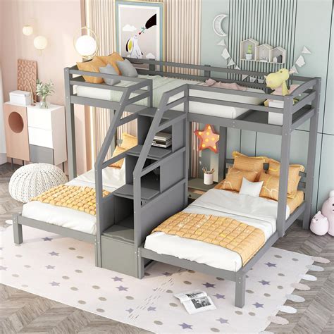 buy triple bunk bed with stairs twin bunk beds for 3 wooden bunk bed with built in staircase