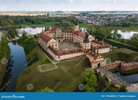 Aerial View Of Architectual Monument Nesvizh Castle In Belarus Stock