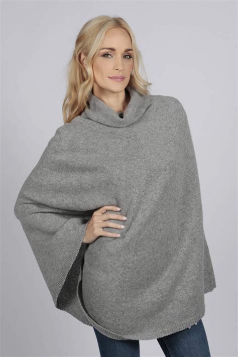 light grey pure cashmere roll neck poncho cape italy in cashmere uk