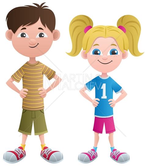 Boy And Girl Vector Cartoon Clipart Illustration Boy Girl Child Kid