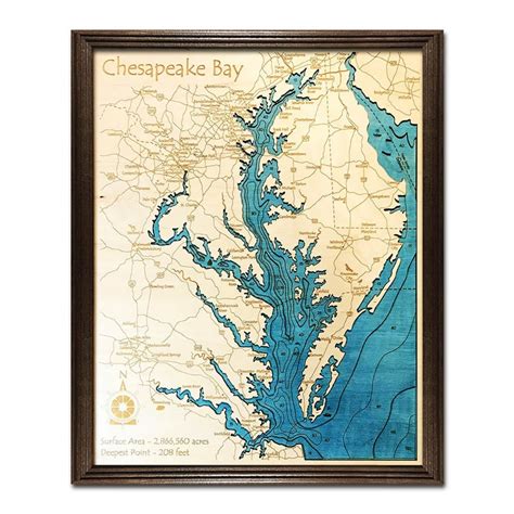 Chesapeake Bay Wood Map D Maps Nautical Wood Chart Of Etsy