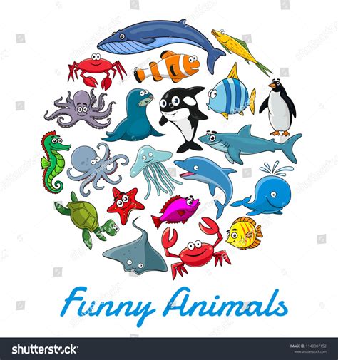 Cartoon Sea Animals Fishes Poster Oceanarium Stock Vector Royalty Free