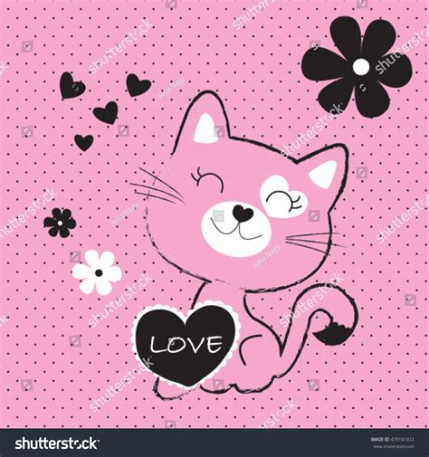 Cute Cat On Polka Dots Background Stock Vector 479181922 Shutterstock