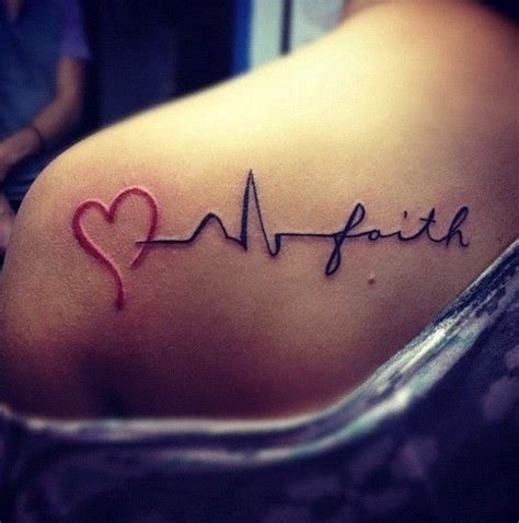 Fabulous Upper Back Red Heart Heartbeat Tattoo Quotes Faith Quotes