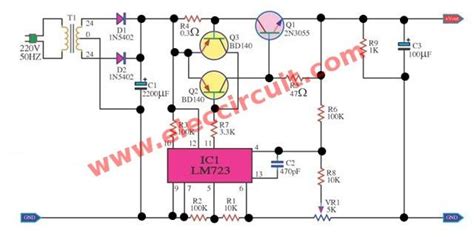 The circuit schematic diagram is shown below. 0-30V Variable Power Supply circuit Diagram at 3A - ElecCircuit.com | Power supply circuit ...