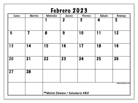 Calendario Febrero De 2023 Para Imprimir “48ld” Michel Zbinden Es