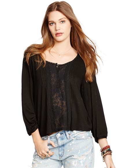 Denim And Supply Ralph Lauren Lace Trim Boho Top In Black Lyst