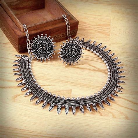 Oxidized Silver Plated Handmade Designer Jewellery Set Party Etsy