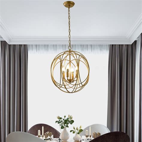 Luxurious Modern Chic Gold Sphere 4 Light Iron Orb Chain Suspended