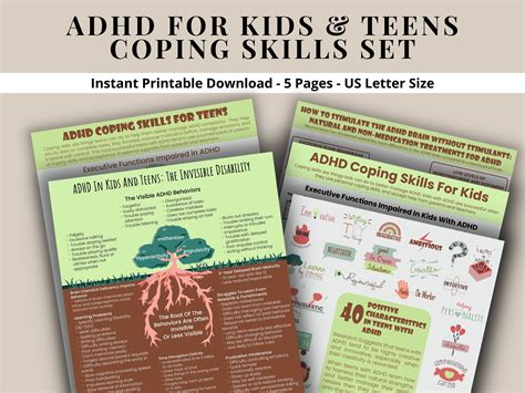 Adhd Coping Skills Printable Handouts Bundle For Kids And Teens Etsy
