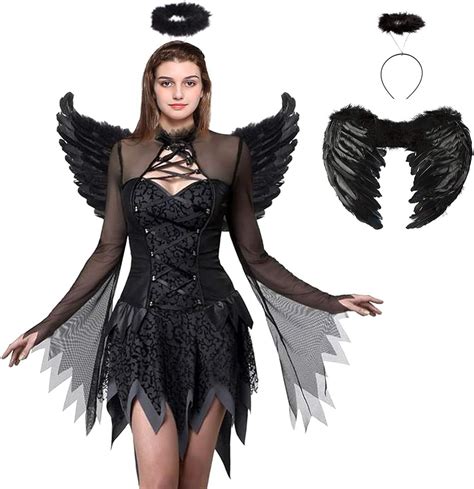 Womens Halloween Dark Fallen Angel Corset Dress Costumes
