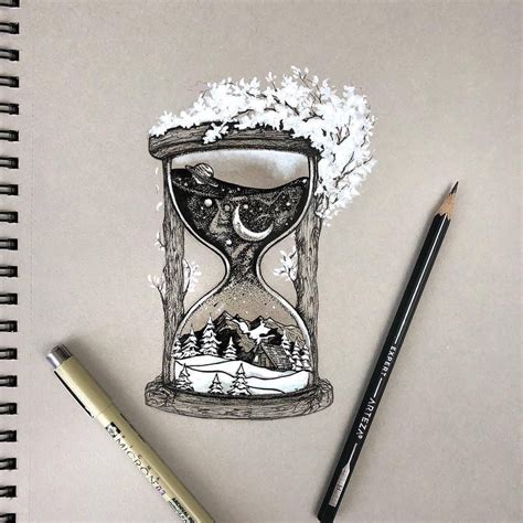 Detailing And Symbolism In Ink Drawings Hourglass Tattoo Ink Drawing