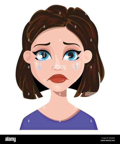 Woman Crying Female Emotion Face Expression Cute Cartoon Character Vector Illustration