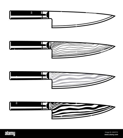 Damascus Kitchen Knife Stock Vector Images Alamy