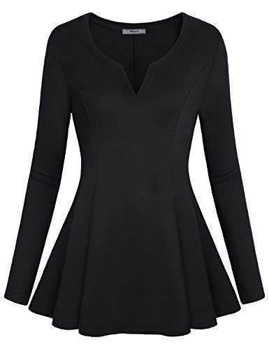 Miusey Women’s Long Sleeve V Neck Pleated Fitted Tunic Peplum Tops Enilme
