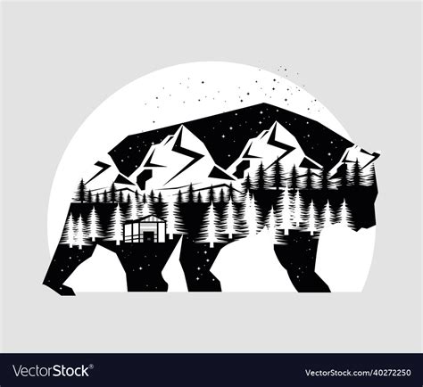Bear Animal Double Exposure Royalty Free Vector Image