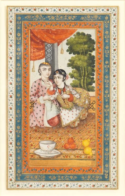 bonhams a youth and a maiden seated on a terrace qajar persia early 19th century 3