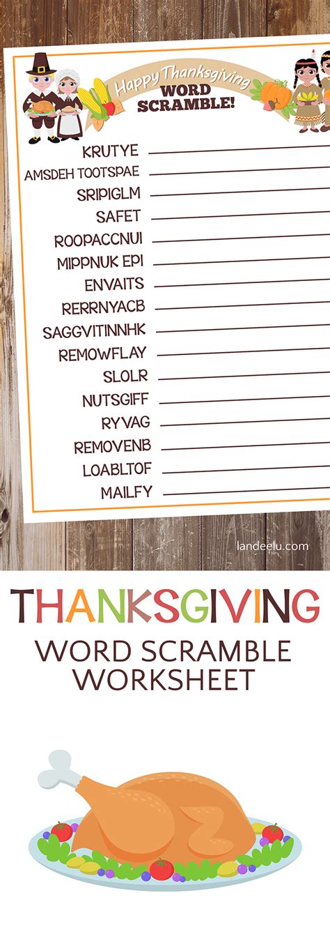 Thanksgiving Worksheet Word Scramble