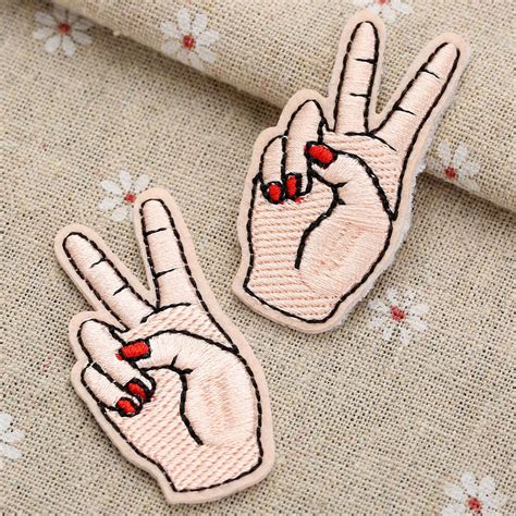 piece hand fingers embroidered patch cartoon iron on patches for clothing jacket garment badge