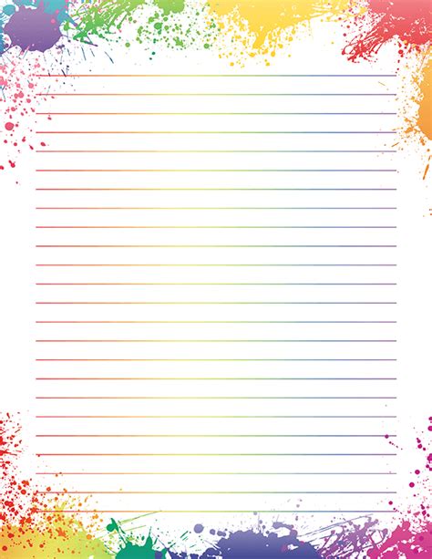 Printable Rainbow Paint Splatter Stationery Writing Paper Printable