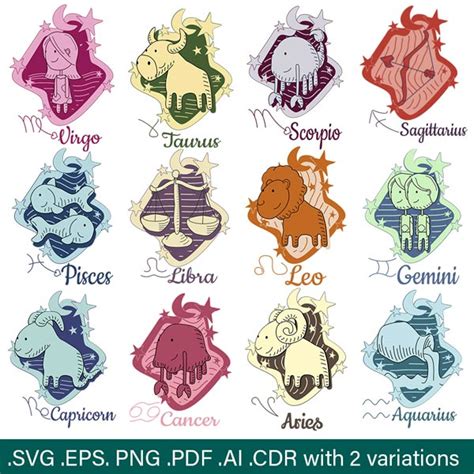 Cute Cartoon Zodiac Signs Svg Design Bundle Instant Download