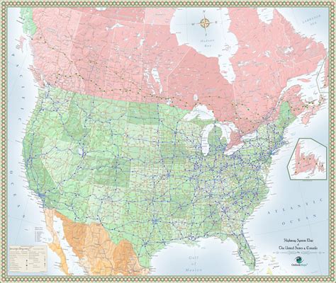 Usa And Canada Highway Wall Map