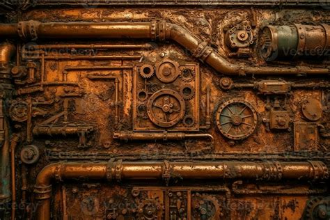 Scifi Steampunk Rusty Wall Background Machinery Texture Design Ai