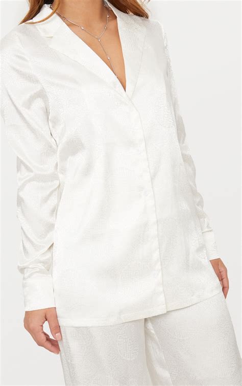 Petite White Satin Oversized Shirt Petite Prettylittlething