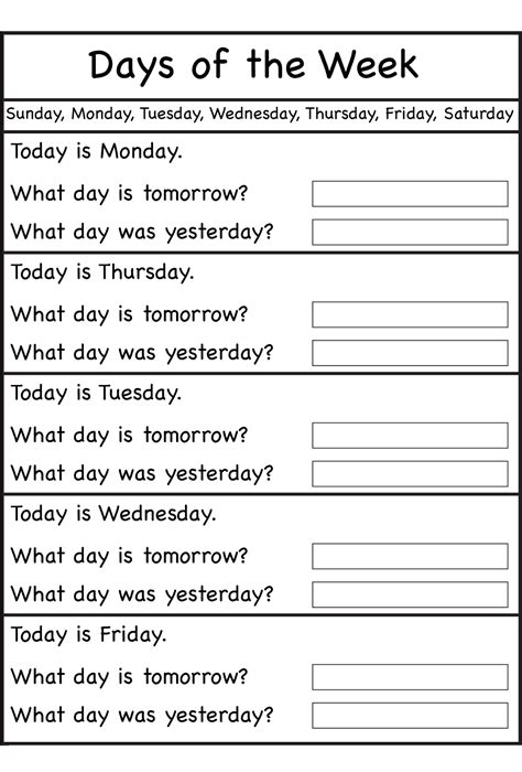 days   week worksheets teaching english teaching learn english