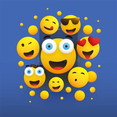 Various Smiling Happy Yellow Emoticons Design Group Of Funny People In
