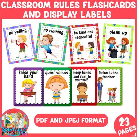 23 Classroom And School Rules Flashcards And Display Labels For Kids