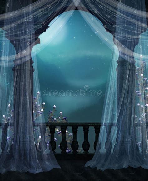 Illustration About Romantic Scene At Night In A Balcony Iluminated With
