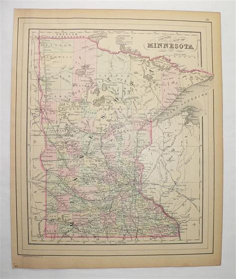 Antique Minnesota Map 1886 Bradley Map Of Minnesota Mn Map Etsy