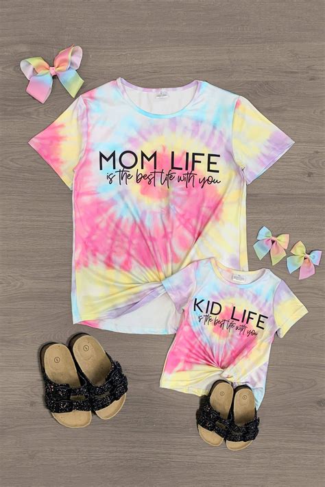 Mom And Me Mom Life And Kid Life Tie Dye Top Sparkle In Pink