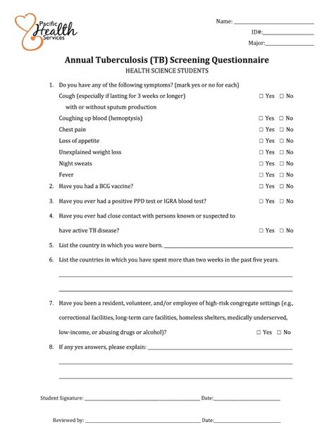 Annual Tb Screening Questionnaire Form Fill Online Printable