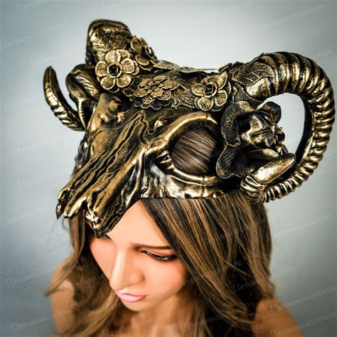 Ram Horns Headband Mask Antler Gold Headpiece Costume Cosplay Etsy