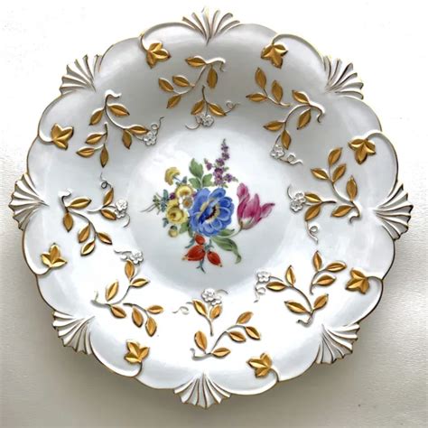 Century Meissen K Porcelain Plate Hand Painted Flowers Gold Trim