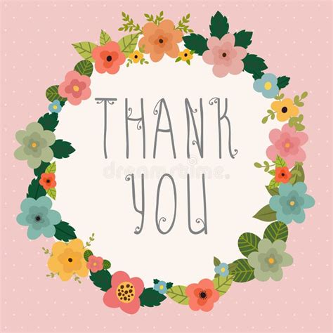 Thank You Card Bright Floral Frame On Pink Background Stock Vector